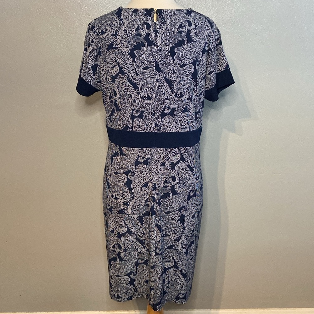 Michael Michael Kors Short Sleeve Paisley Dress Navy Blue L - Picture 4 of 7